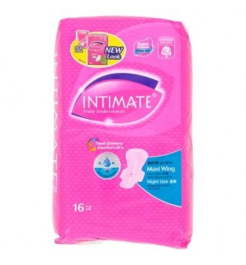 Intimate 全棉质干爽流量多夜用卫生巾有翼）